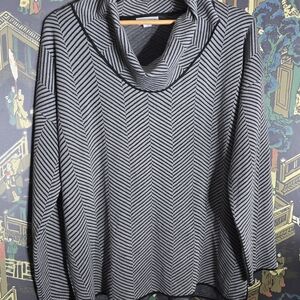 Calvin Klein Black and Gray Chevron Cowl Neck Sweater